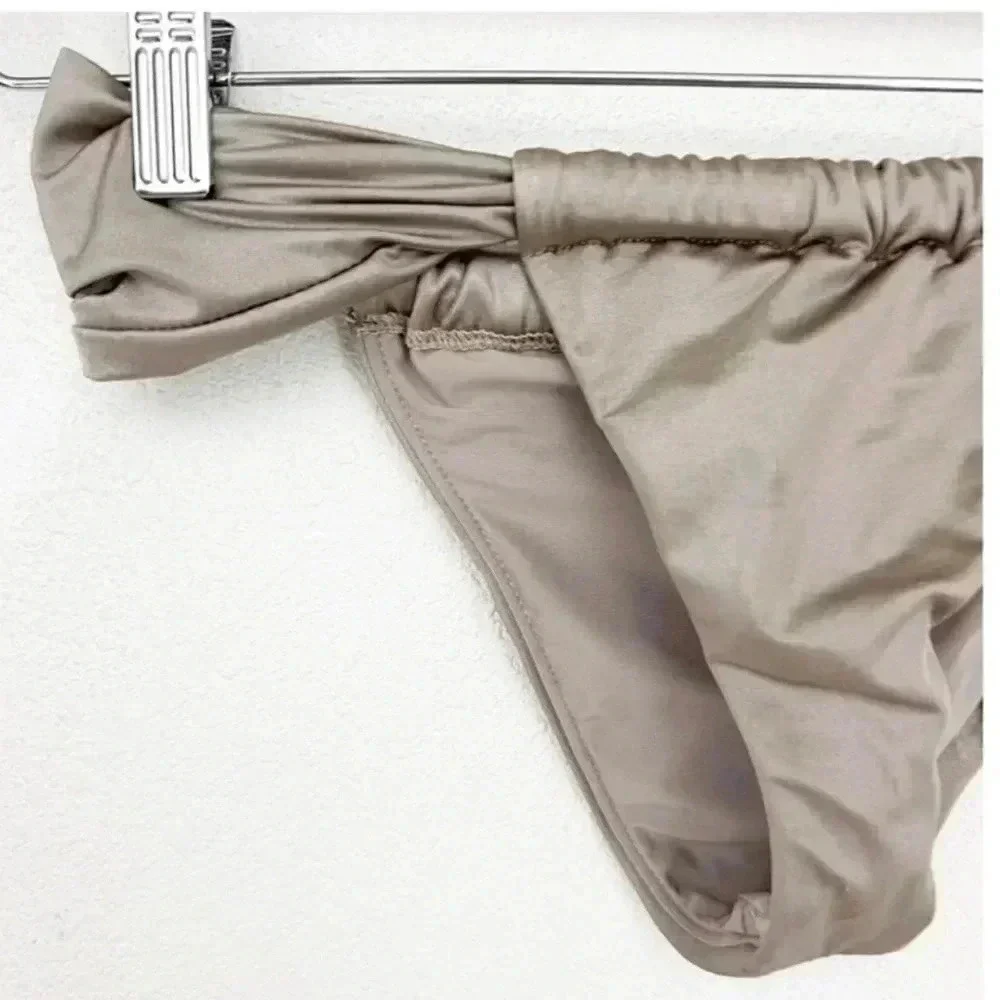 NWT Good American Mink‎ Shine Satin Ruched High Rise Bikini Bottoms, Size XS